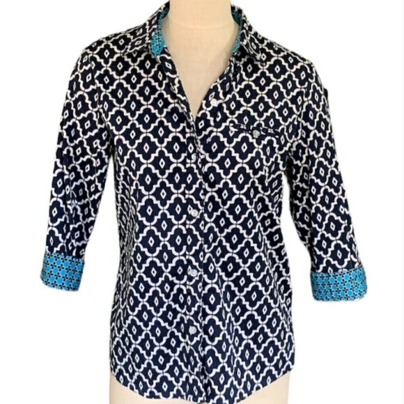 Allison Daley Women's Button Front Shirt Contrast Trim Sz 8 #3D - Picture 1 of 8